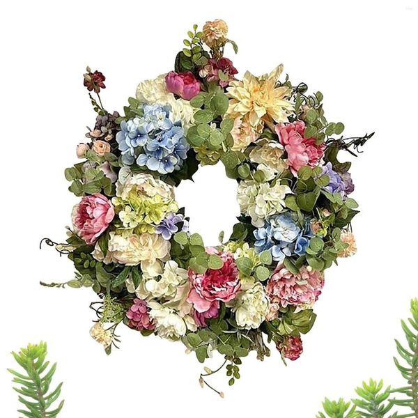 Flores decorativas 17.7 em decoração da porta da frente Spring Wreaths Farmhouse Artificial Flower para todas as estações da coroa do dia das mães