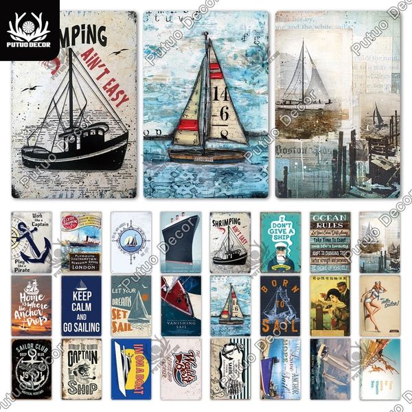 Sailing Vintage Metal Painting Plaque Poster in metallo Targa in metallo Decorazione per Man Cave Living Room Home Bar Decorazione da parete Woo