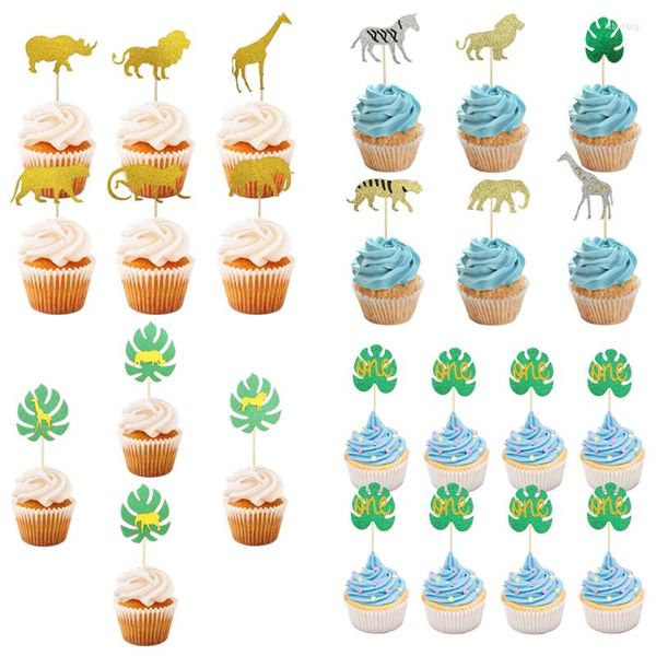 Forniture festive Decorazioni per cupcake con animali della giungla Decorazione per feste di buon compleanno Baby Shower Bambini 1 ° ragazzo Ragazza 1 anno Anniversario Torta