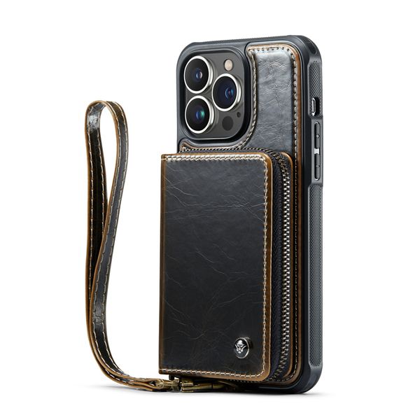 Браслет браслет folio Zipper Chase для iPhone 14 13 12 11 Pro Max Samsung Galaxy S22 Ultra S21 плюс RFID блокировка нескольких карт.