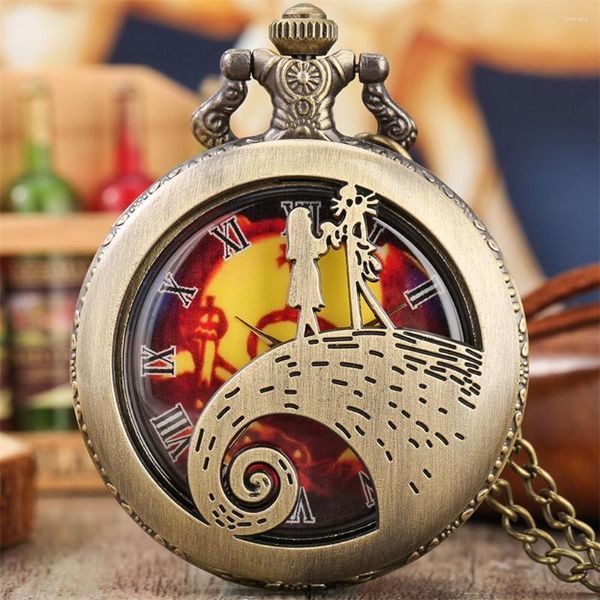 Taschenuhren, Weihnachtsgeschenke, Vintage-Quarz-Halskettenuhr für Kinder, Männer und Frauen, Steampunk, cooles kleines Mädchen, Skelett-Display, Anhängeruhr