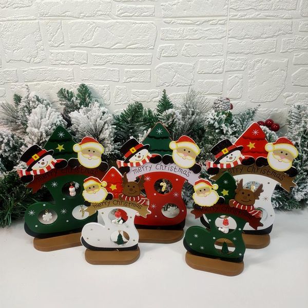 Decorações de Natal de madeira Papai Noel Botas de neve pintadas de christma ornamentos Acessórios para decorar suprimentos de festa em casa