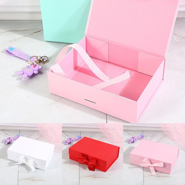 Confezione regalo 1 pezzo scatola pieghevole a conchiglia nastro colore puro semplice caramella cosmetica matrimonio compleanno