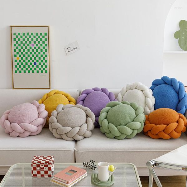 Подушка Dunxdeco круглые цветочные узлы пола с твердым цветом фаршированная игрушечная кукла присутствует декоративное кресло для дивана