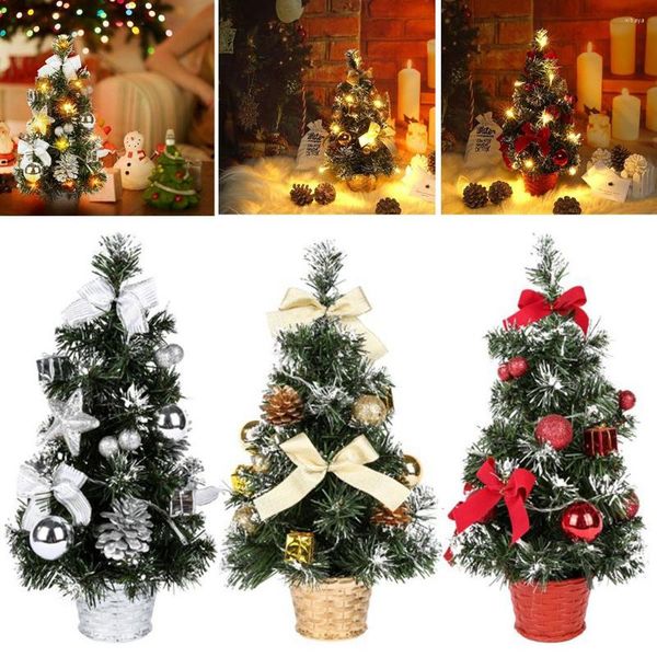 Рождественские украшения 40 см мини -дерево с светодиодными светильниками Рождество Миниатюрное искусственное орнамент для украшения дома Навидад 2022 год
