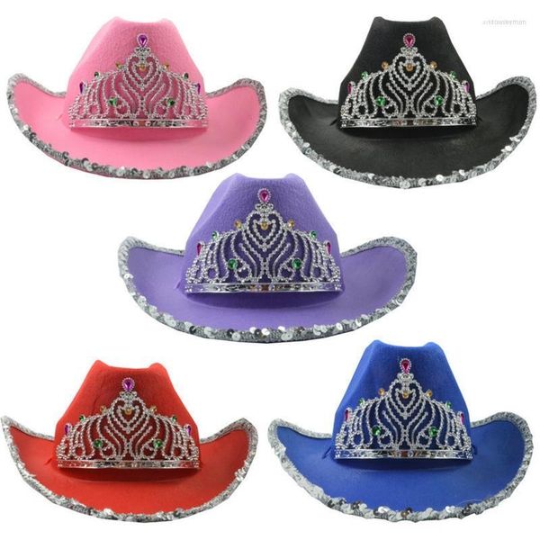 Boinas Retro Big Brim Hat Crown Cowboy Western Top Headwear