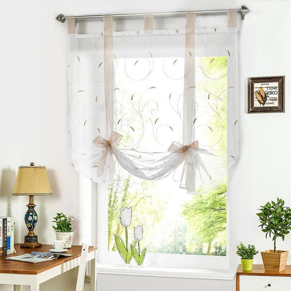 Tende trasparenti Ombra romana Stile ricamo europeo Tie Up Tenda da finestra Tenda da cucina Voile Sheer Tab Top Window Marca 221008