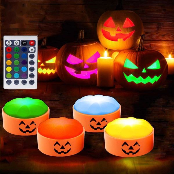 2022 nuove luci decorative di Halloween 16 luci di candela a forma di zucca a colori candele elettroniche a LED con telecomando