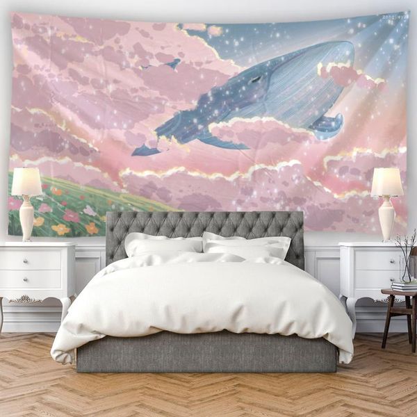 Tapestry Pink Sky And Whale Tapestry Kawaii Room Decor Wall Hanging estetico