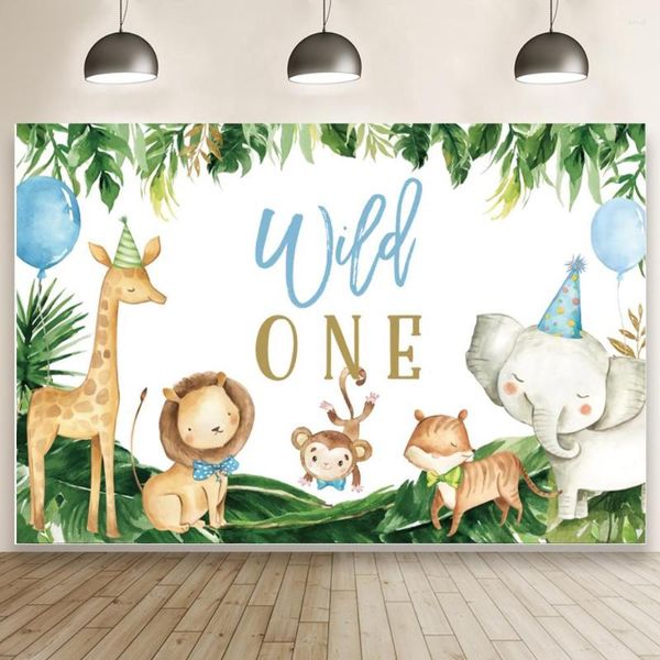 Decoração de festa desenho animado fofo animais selvagens cenários infantis pó material de pografia pano de fundo uma selva 1º aniversário