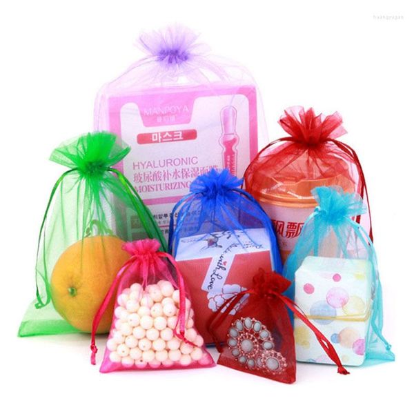 Confezioni regalo Sacchetti in organza Solido Trasparente Mesh Coulisse Imballaggio gioielli Festa Battesimo Souvenir Sacchetto Albero di Natale Borsa da sposa