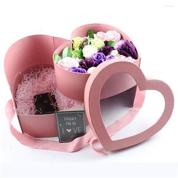 Confezione regalo Hreat Shape Two Floors PVC trasparente Cover Packing Flower Box Confezione regalo di nozze Custodia 4 colori a scelta