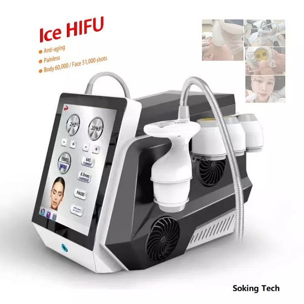 8D Frozen Hifu Machine Vmax 62000 выстрелов ICE HIFU Ультразвуковое ультразвуковое ультразвуковое ультразвуковое ультразвуковое ультразвуковое лицо, подтягивающее лицо против морщин Удаление морщин.