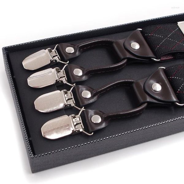 Belts Men Black Plaid Suspender em forma de Y com não deslizamento 6 clipes elásticos Brace ajustável L93F