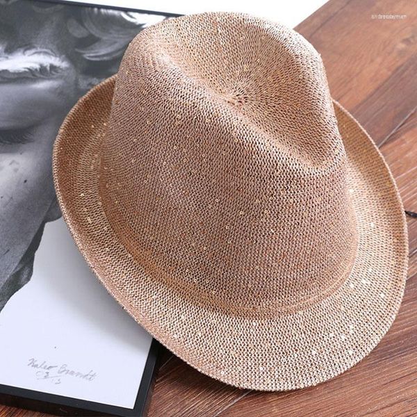 Boinas de fedora respirável fedora Mulheres 2022 Casual Summer Paillette Design coreano Brim Jazz Hats Men Beach Sun Chapeu Panamá