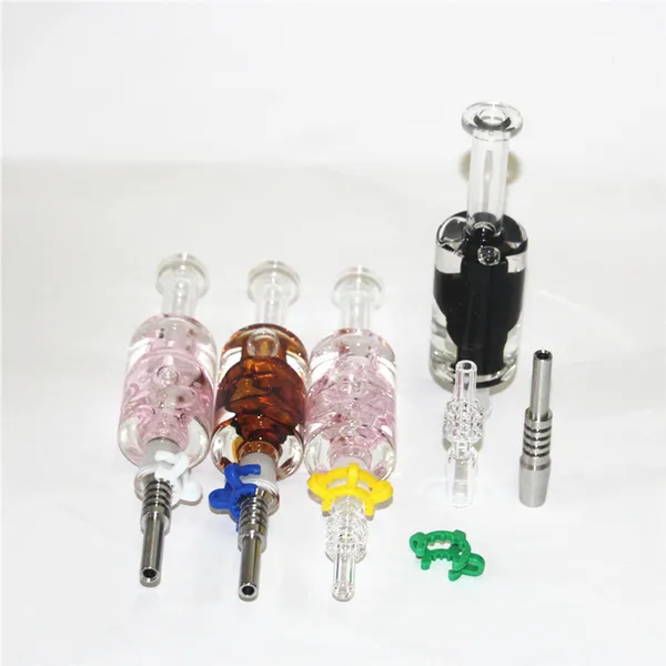 Wasserpfeifen, 14 mm Glas, Nektar, Kühlöl, flüssiges Glycerin im Inneren, mit Edelstahlspitze und Kunststoffclip, Dab-Rig-Silikon-Mundstück-Bong