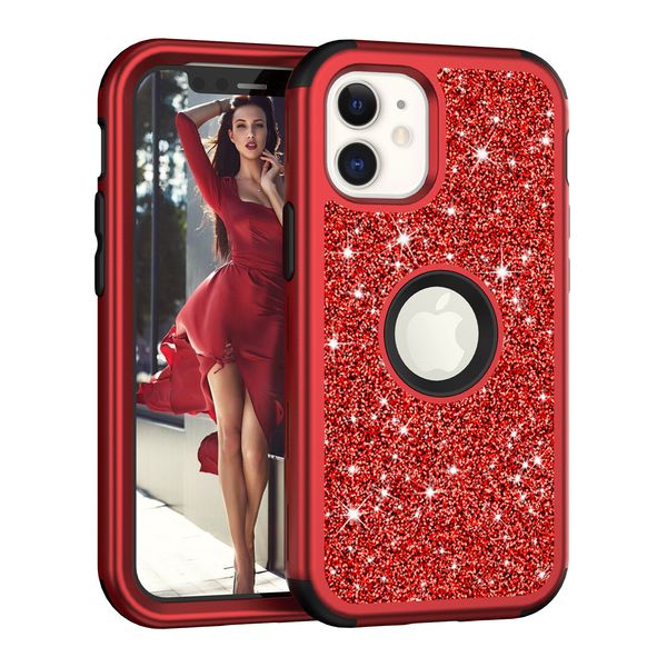 Custodie per telefoni Defender resistenti a tre strati glitter per iPhone 14 13 12 11 15 Pro Max Bling Glitter copertura protettiva antiurto