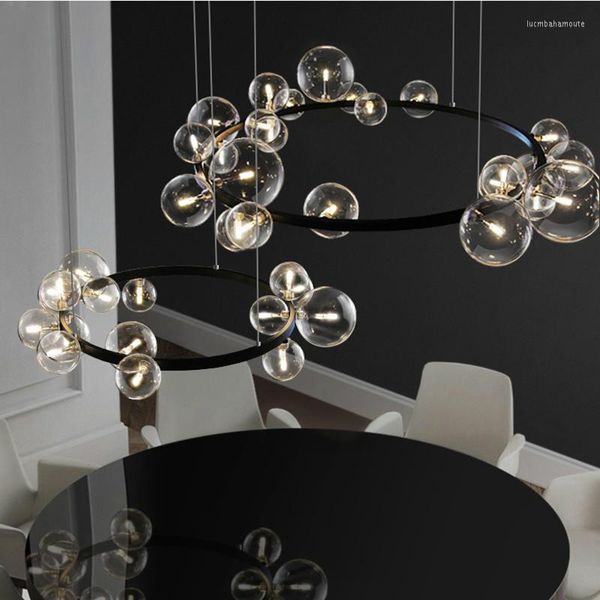 Candeliers Minimalismo Nórdico Sala de estar G9 Linglier Lustelier Globo de vidro Lighting pendente de metal redondo luminárias penduradas