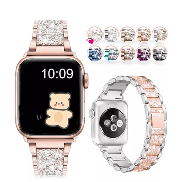 Женский ремешок для бриллиантов для Apple Watch Series Ultra 49 мм 7 8 45 мм 41 мм модного браслета Женщины Iwatch Band 6 5 4 3 SE 44 мм 40 мм 42/38 мм