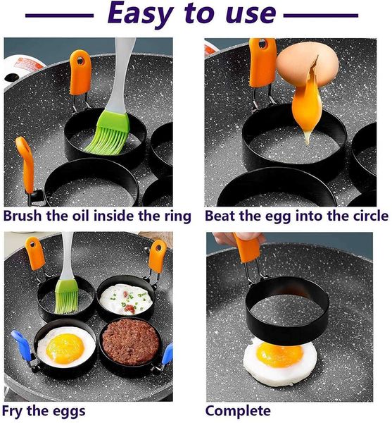 Eierwerkzeuge, 5-teiliges Eierring-Edelstahl-Werkzeug, runde Omelettform zum Braten von Muffins, Pfannkuchen, Sandes