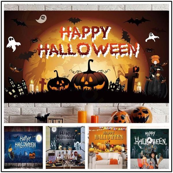 Decorazione per feste Boho Wicked Magic Castle Fantasma Tappeto da parete Decor Diavolo Copriletto Cuscino Halloween Zucca Lanterna Arazzo Tapiz