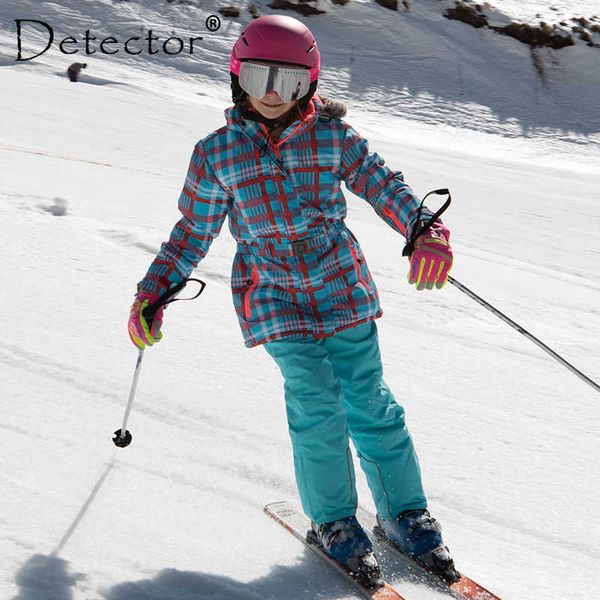 Terno de esqui no detector Terno de esqui à prova d'água para crianças garotas de inverno quente Conjunto infantil Capuz à prova de vento Jaqueta de snowboard e roupas de neve de pele de calça L221008