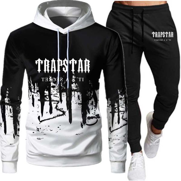 Tracce maschili trapstar abbigliamento sportivo twopiece twopiece con cappuccio thermal sciolte e pantaloni set da jogging G221010