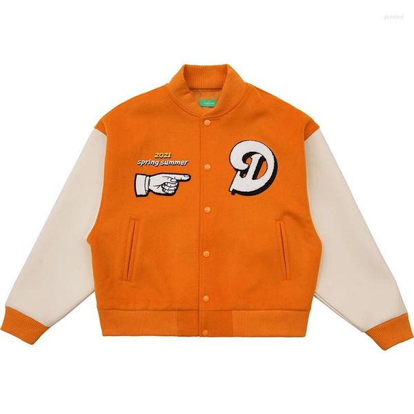 Jackets masculinos Hip Hop Varsity Jacket Men Letter Bordery Color Block College College Womens Harajuku Street Baseball Casacos unissex Orange