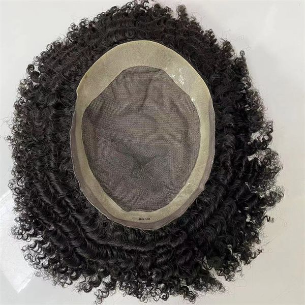 8mm Onda Capelli Vergini Europei Sostituzione 180% Pesante Densità 8x10 Mono Toupee per Uomo Nero Consegna Veloce Espressa