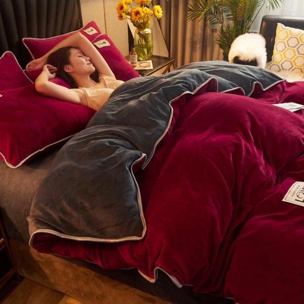 Bettwäsche-Sets WOSTAR Winter Warm Solide Flanell Bettbezug Super Weich Gemütlich Erwachsene Kinder Bettdecke King Size Set Luxus Heimtextilien