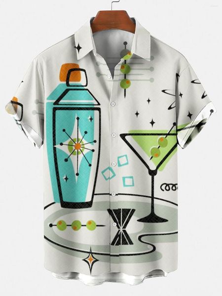 Camicie casual da uomo Estate R 1 Bottiglia Creativa Stampa digitale 3d Tendenza Camicia ampia a maniche corte Moda uomo Top