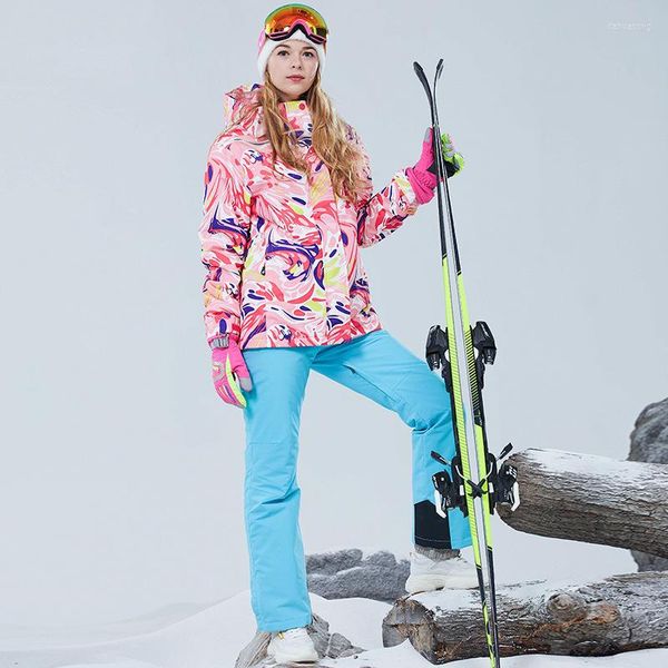 Giacche da sci Set da sci Abbigliamento invernale Giacca da snowboard da esterno Tuta da donna ispessita Tuta da lavoro Pantaloni da lavoro Traspirante Impermeabile