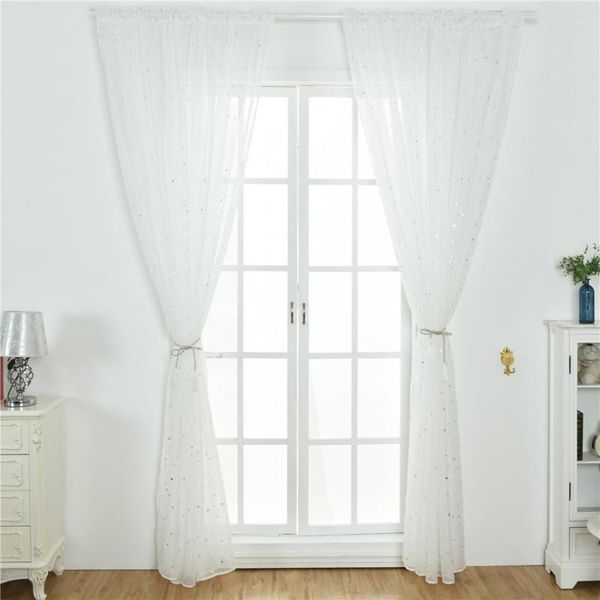 Tenda Romantica Foil Silver Star Voile Sheer Curtains Sunblind Window Screening For