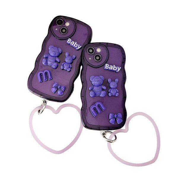 Custodie per cellulari per bambini con orso stereo per cartoni animati per Apple Iphone 14 Pro Plus Custodia morbida all-inclusive applicabile 13 12 11 XR XS Max Custodie protettive Bracciale viola con scatola al minuto