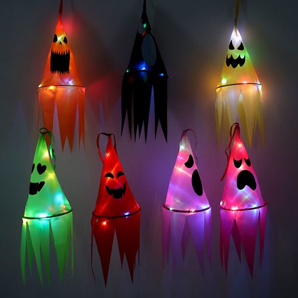 Partyhüte-Zubehör, Halloween-Dekoration, LED-Windröhren, leuchtender Geisterflaggen-Anhänger, Polyester-Geisterflaggen, Ostern, Geistergesicht, Sägezahn-Windröhre