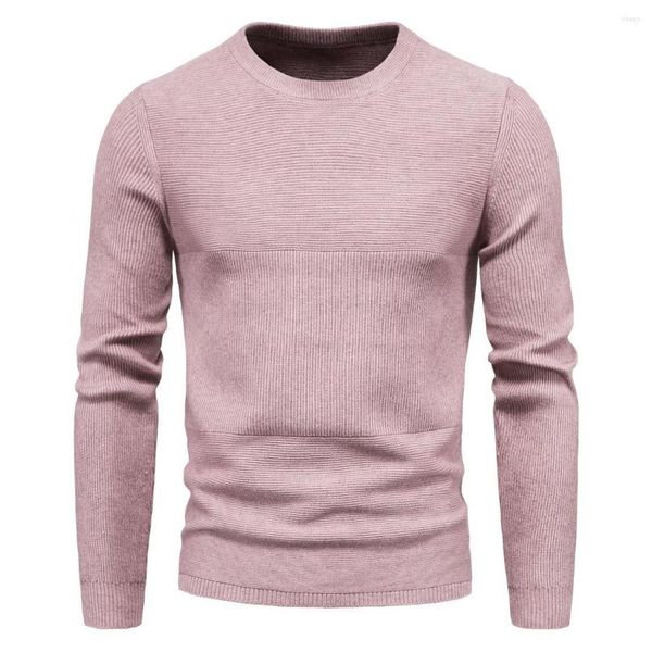 Erkek Sweaters YM053 Sonbahar Kıyafet Kazak Yuvarlak Boyun Desen Dikiş Moda Dip Gömlek Erkek Kazak