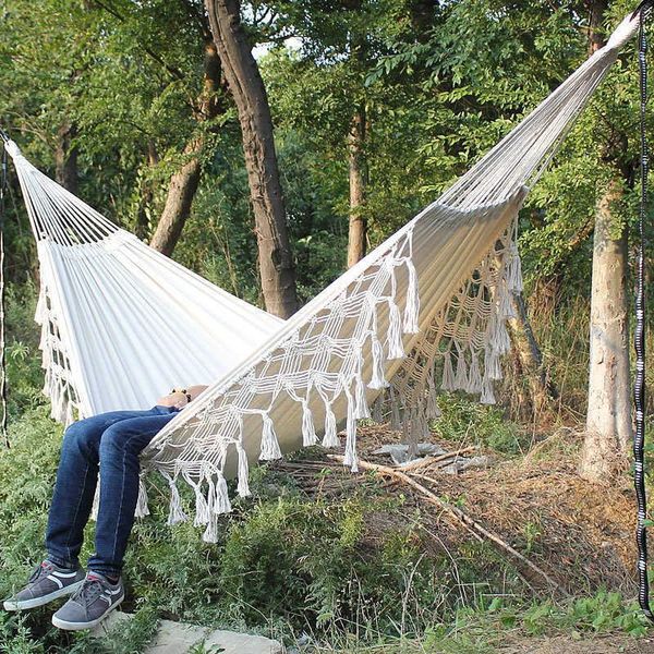 Boho Large Brazilian Macrame Fringe 2 Person Double Deluxe Hammock Swing Net Chair altalene per amaca appese al coperto