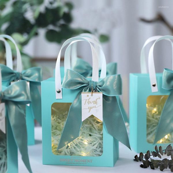 Confezione regalo Borsa da 20 pezzi con manici per finestre trasparenti Sacchetti di carta Scatola per imballaggio Bomboniere per ospiti Baby Shower Party