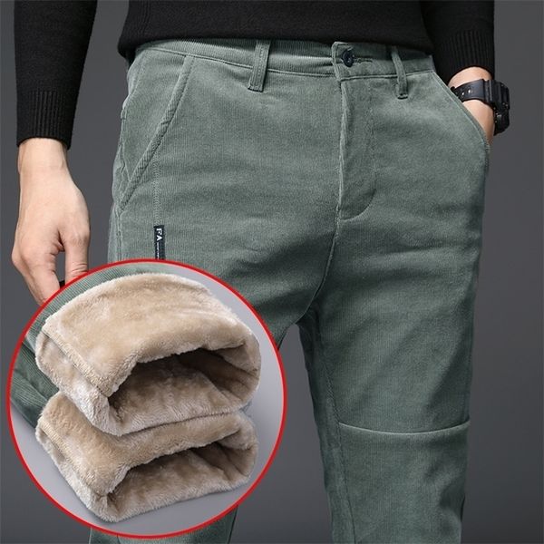 Pantaloni da uomo Pantaloni in cashmere di qualità Uomo di mezza età invernale più velluto spesso velluto a coste caldo allentato dritto taglia 38 221008