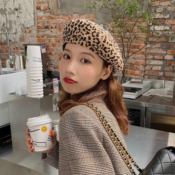 Beretti Versione coreana Stampa leopardo Beret femmina British Retro Autumn Inverno Fashion Painter Hat Personality Tide Ins Street Hatbetts