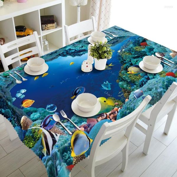 Tischdecke, 3D-Meerblick-Muster, Tischdecke, Papagei und Elefant, wasserdicht, verdickt, rechteckig, rund, für Hochzeit
