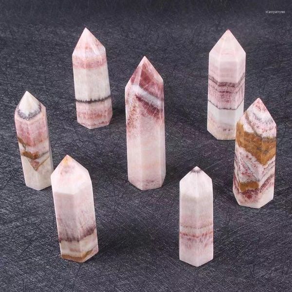 Dekorative Figuren, 1 Stück, 80 mm–90 mm, natürliche Reiki-Punkte mit roter Maserung, Säule, Quarzkristallstäbe