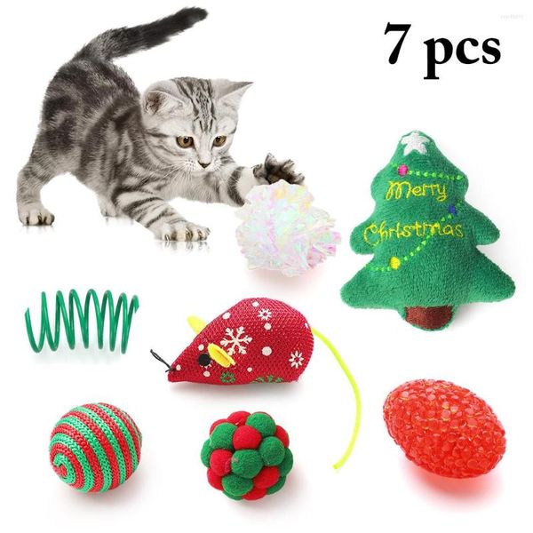 Giocattoli per gatti 7 pezzi Set di giocattoli di Natale Topi finti Topo che gioca Masticazione interattiva per animali domestici per forniture di gatti