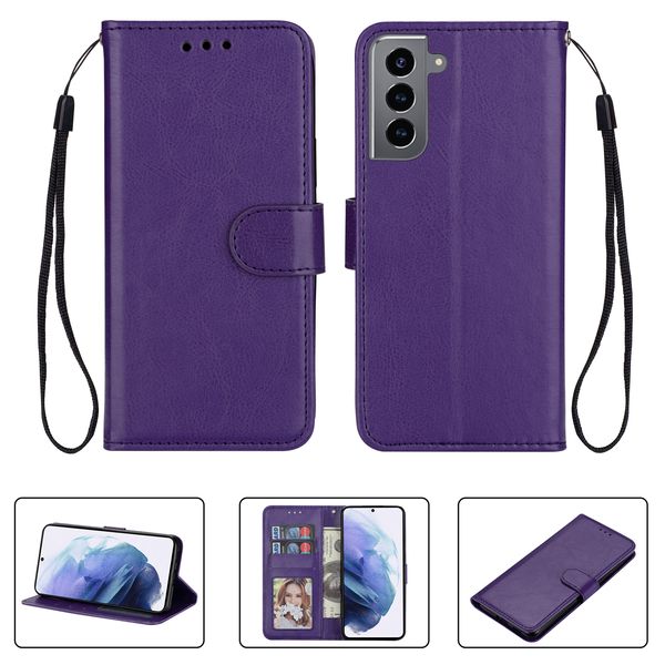 Brieftaschen-Handyhüllen für Samsung Galaxy S22 S21 S20 Note20 Ultra Note10 Plus – einfarbiges Crazy Horse Muster PU-Leder Flip Kickstand Cover Case mit Kartenfächern