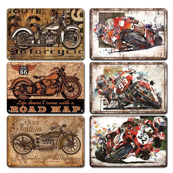 Motocicleta Retro Metal Pintura Vintage Garagem Parede Placa Decorativa Homem Caverna Pub Bar Clube Placas de Decoração para Casa Woo