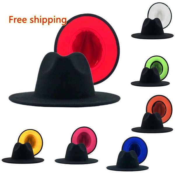 Berets Simple Unisex Classic Black Red Fedora Hat Women Женщины двойная ширина шерстяной и зимней моды джазовые шляпы Hatberets