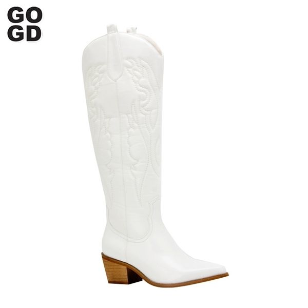 Stivali GOGD Retro Autunno Inverno Bianco Alti Al Ginocchio Big Size 41 Donne Comodi Walking Donna Western Cowboy Boot Per Drop Shoes 221010