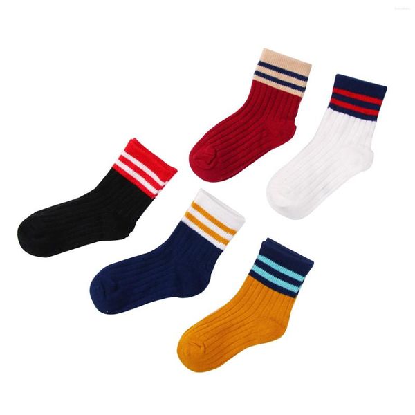 Sportsocken, 5 Paar, für Kinder, Mädchen und Jungen, Streifendruck, dehnbar, gehäkelt, kurze Sportstrümpfe