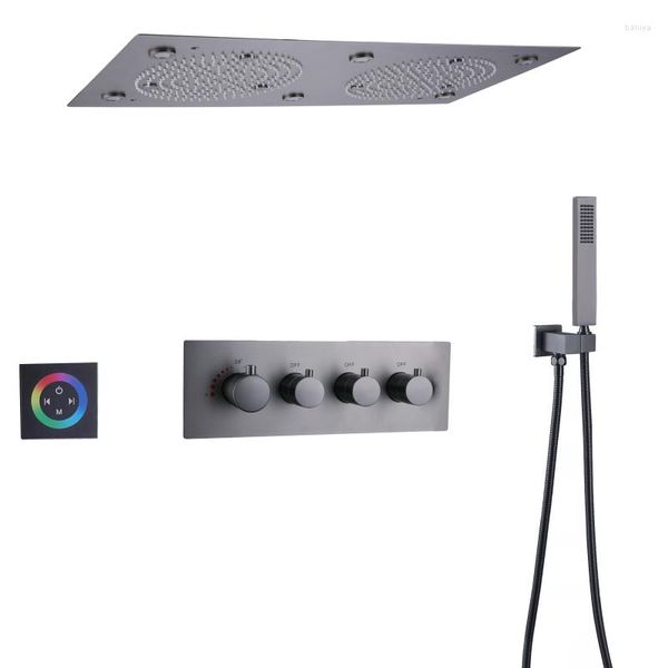 Set doccia per bagno Set rubinetti termostatici Gun Grey Set 62 Docce massaggianti atomizzanti a pioggia a LED da 32 cm