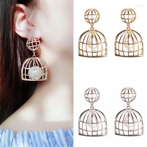 Dangle Ohrringe koreanischer Stil Vogelkäfig für Frauen Mode Schmuck Drop Ohrring Übertreibung Persönlichkeit Party Nachahmung Perlen Ohrohrstecker